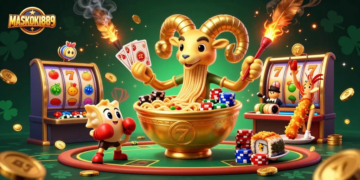 Engage in thrilling gameplay at MASKOKI889 with exciting slot machines and vibrant casino characters.