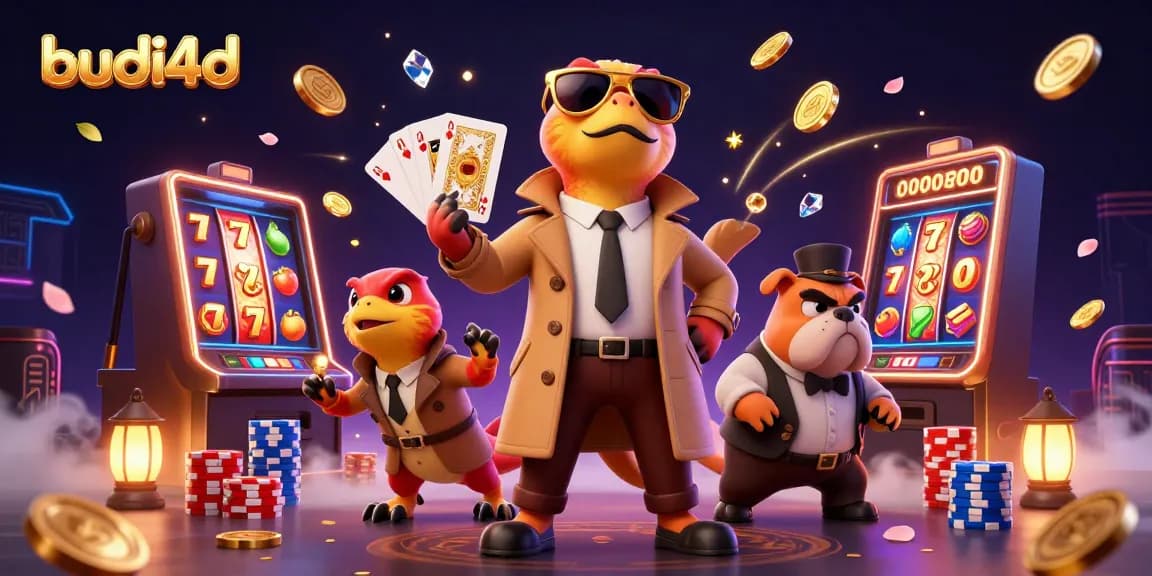 Experience thrilling slots at budi4d with raptors entering a VIP lounge surrounded by coins and gems.