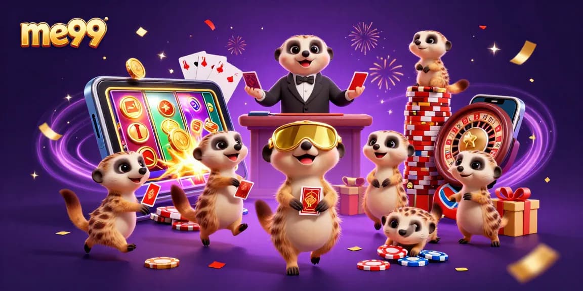 Me99 casino with meerkats in an elaborate setup, creating excitement and winning chances.