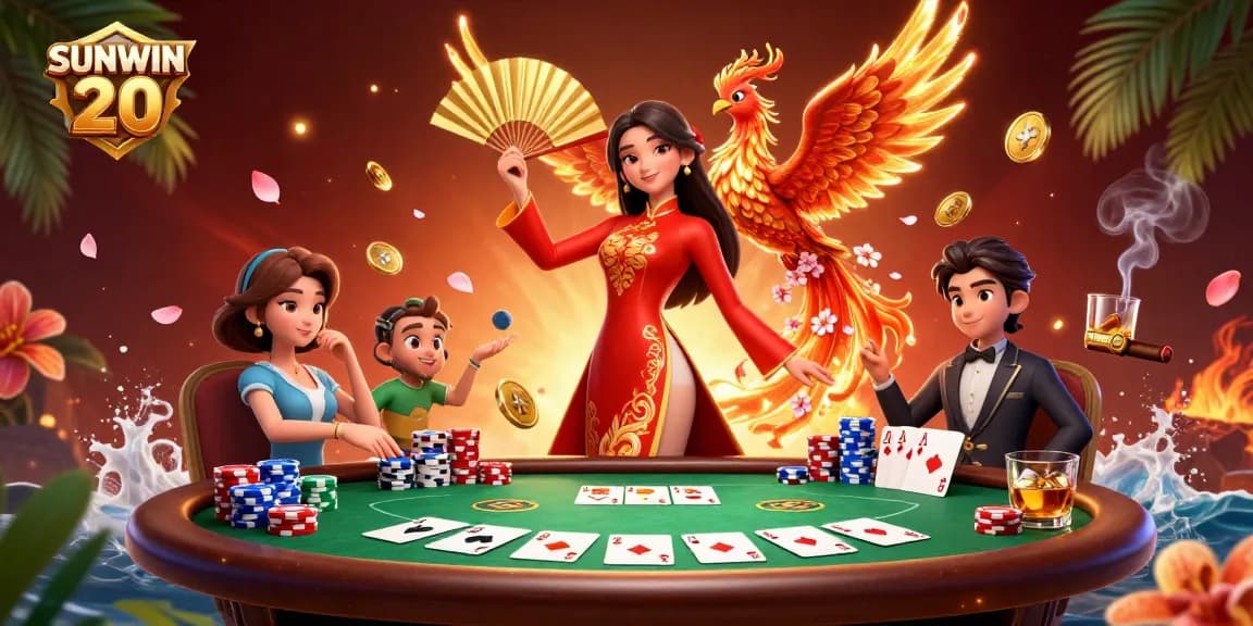 Engage in epic gaming action with SUNWIN 20 amidst vibrant casino elements and colorful prizes.