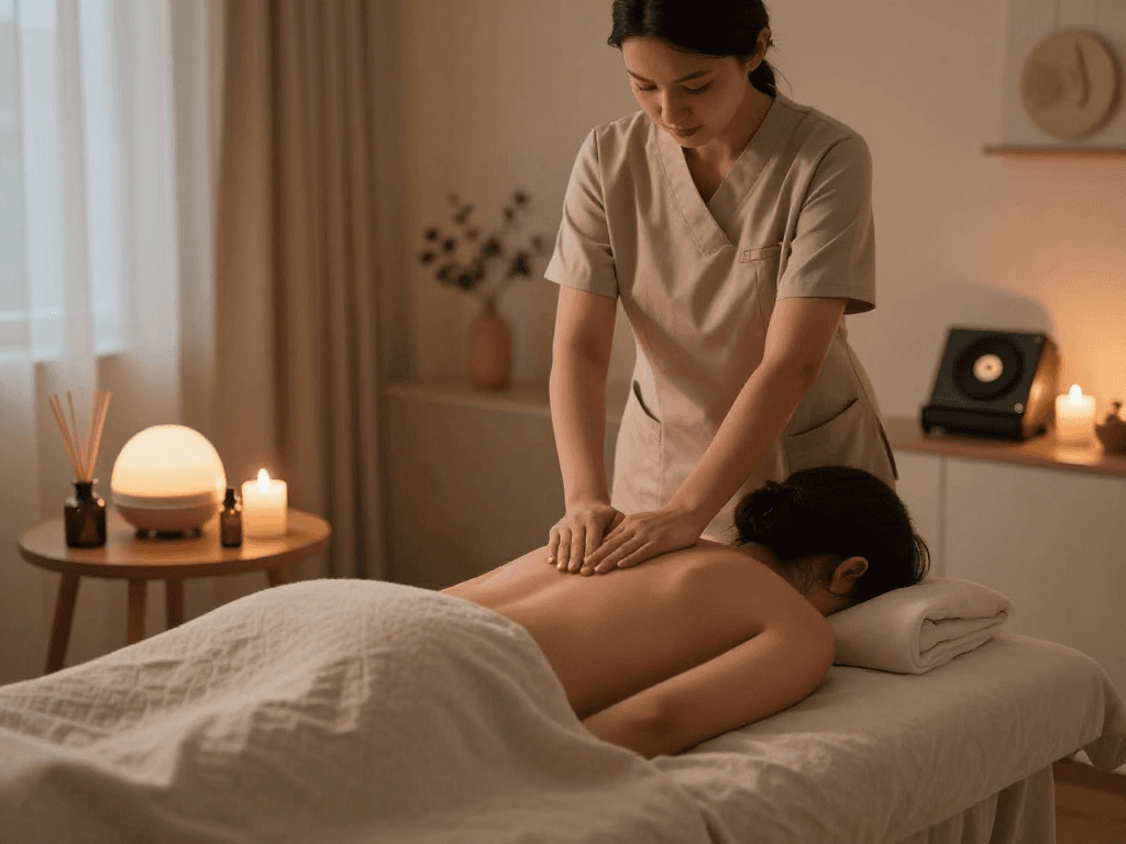Enjoy relaxing 출장안마 in a serene home setting with a professional therapist, soft lighting, and aromatic oils.