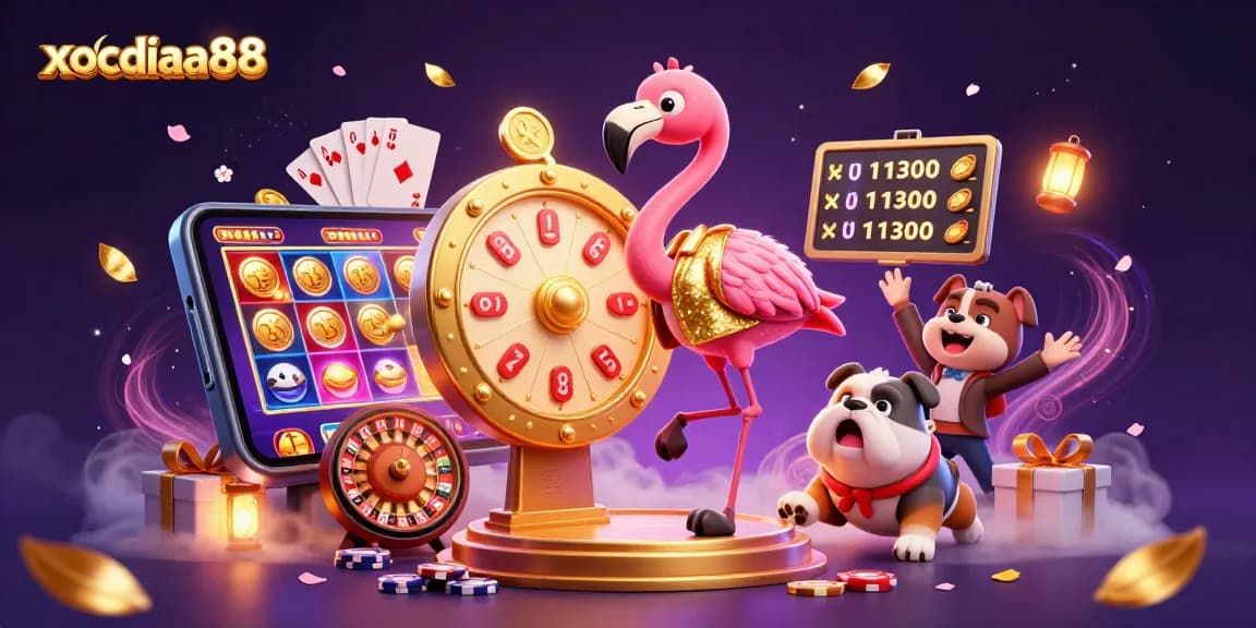Experience exciting gameplay at xocdiaa88 with a colorful and dynamic casino scene showcasing diverse elements.