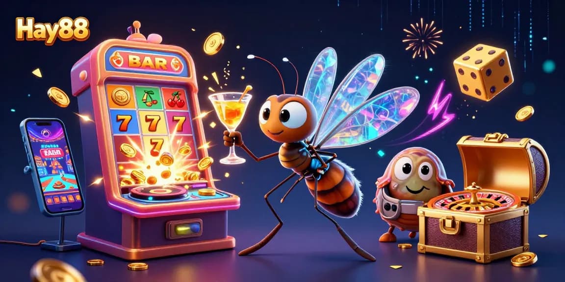 Experience exciting casino action with Hay88's vibrant 3D illustration, featuring unique characters and dynamic elements.