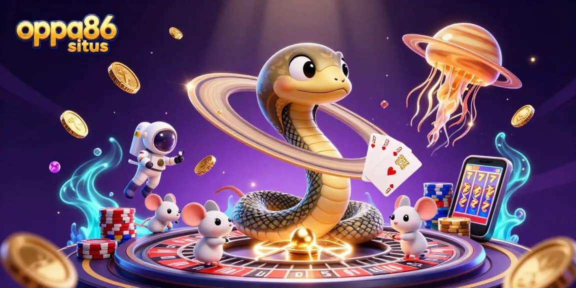 Experience thrilling bets at oppa86 situs with vibrant cosmic casino elements and engaging characters.