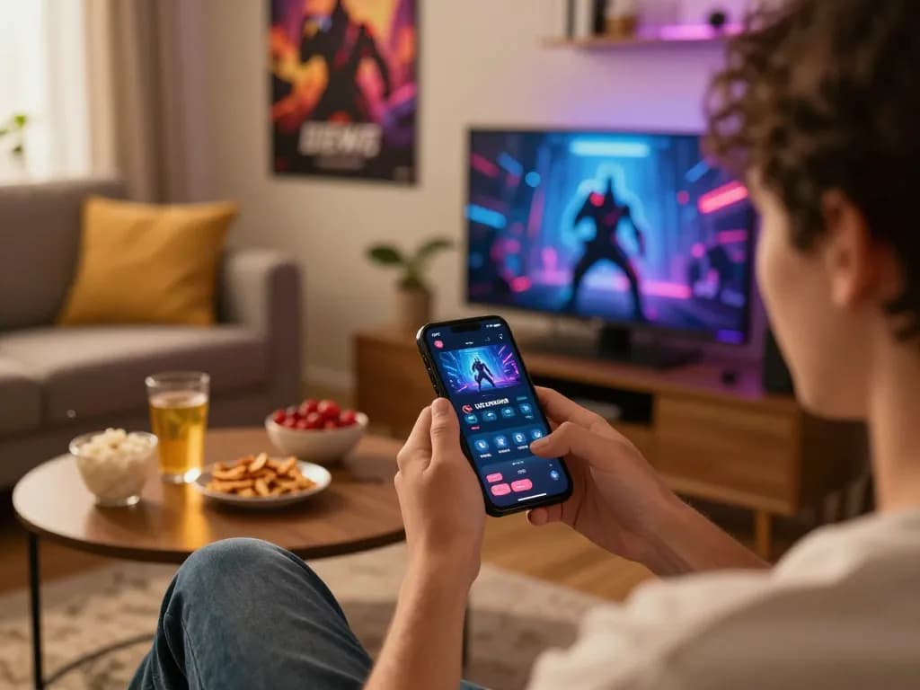 Player enjoying UG DEWA mobile gaming while relaxing at home, integrating gaming into lifestyle.