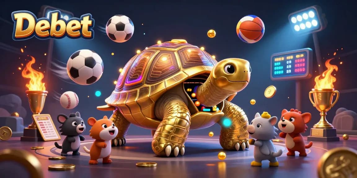 Experience exhilarating sports betting with Debet's 3D illustration of a golden tortoise-style pinball machine.