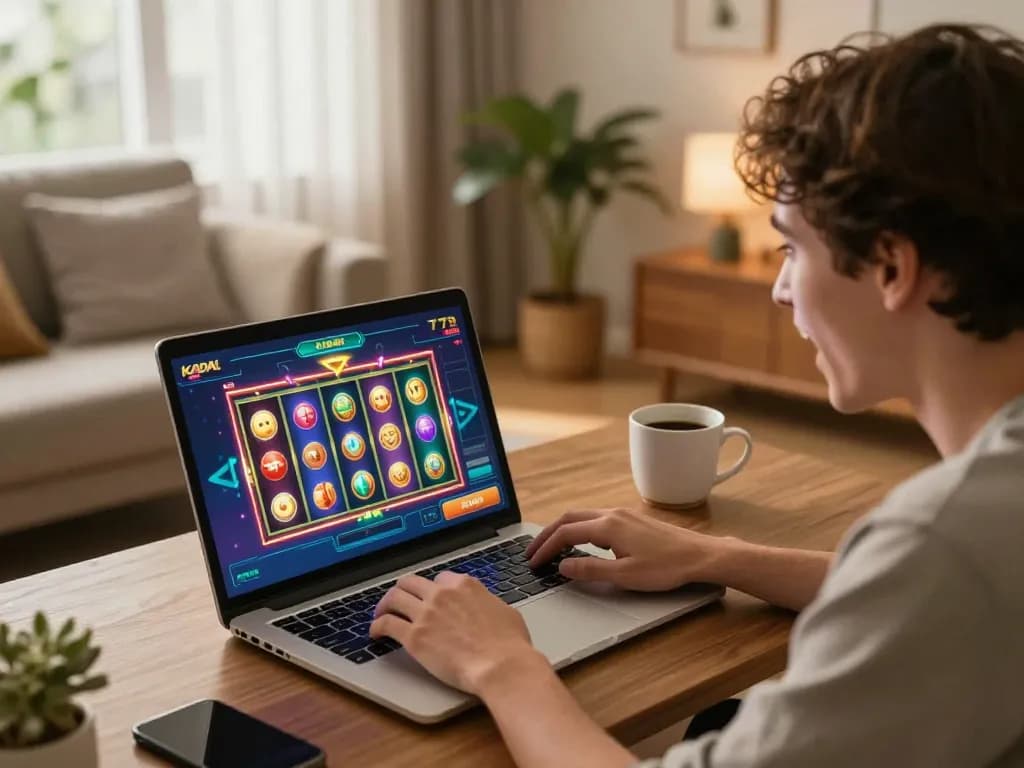 KADAL 778 online gaming scene showcasing a player engaged in thrilling slots gameplay on laptop