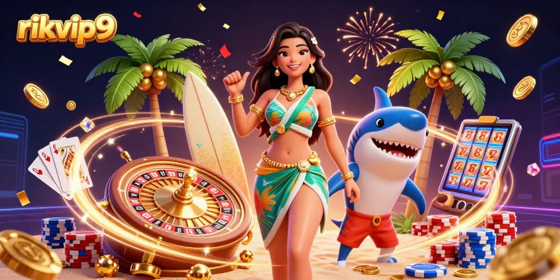 Experience thrilling gameplay at rikvip9 while enjoying a vibrant casino atmosphere with gold coins and festive elements.