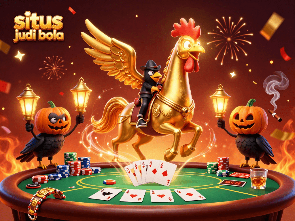 Experience the thrill of situs judi bola with colorful games and vibrant characters at a midnight casino.