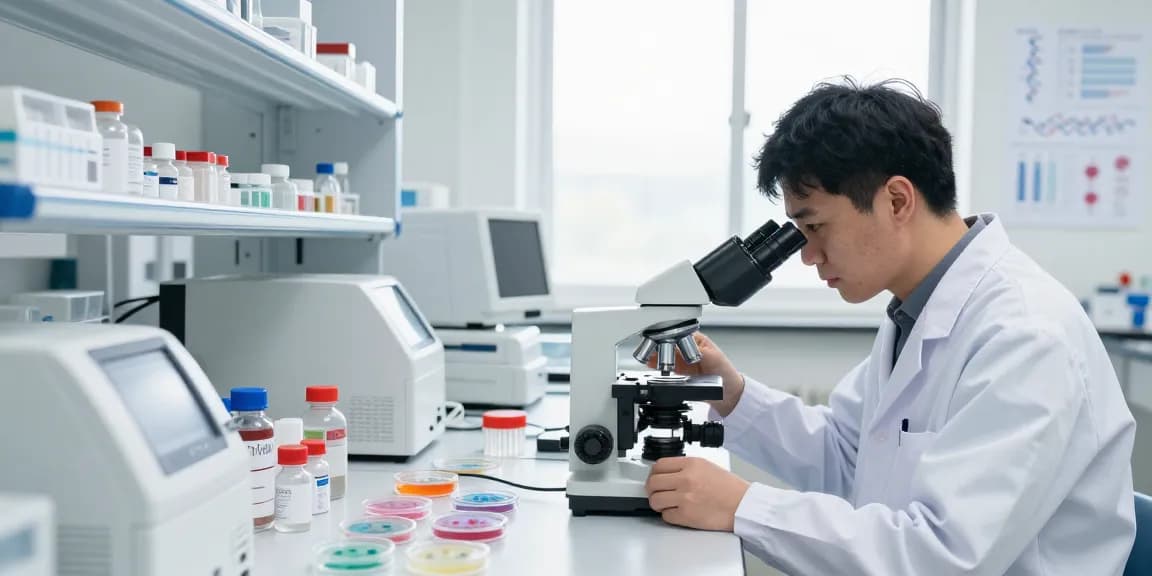 Research scientist analyzing peptides in a lab, showcasing Canadian peptide supplier's quality control.