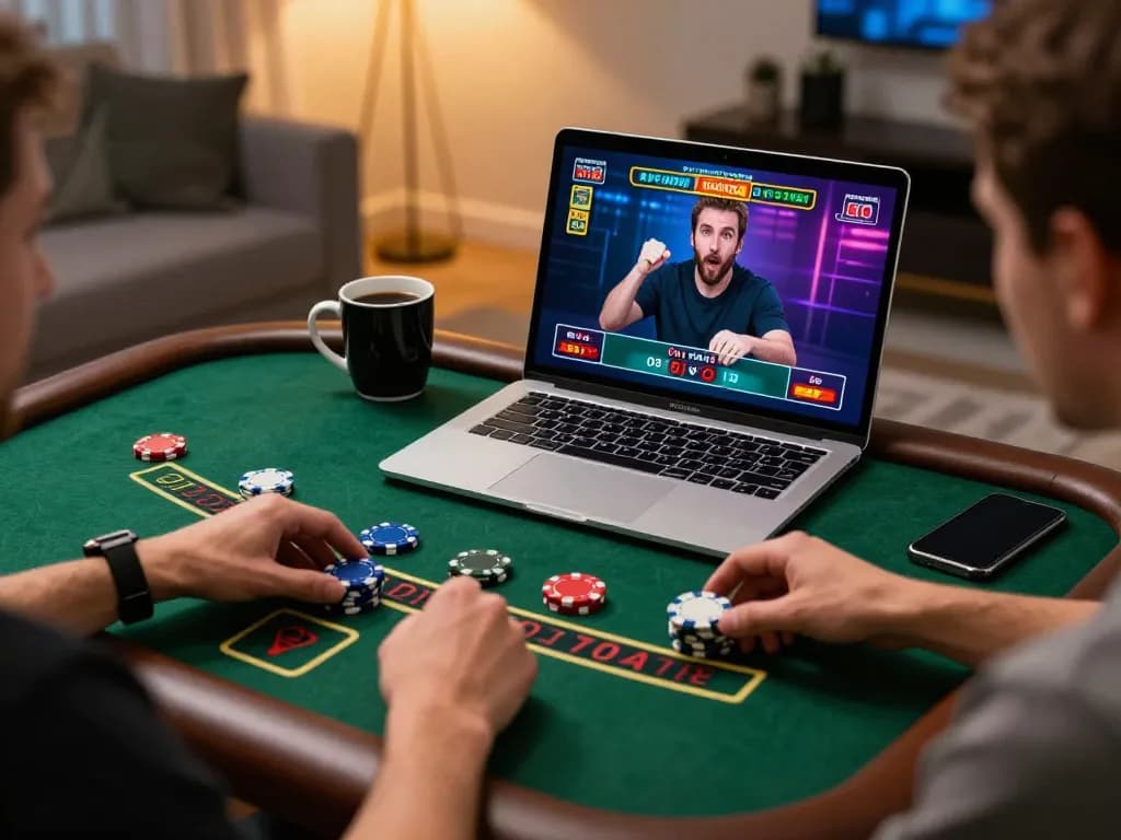 Engaging online gaming session with rokok 88, player enjoying blackjack on stylish laptop at home.