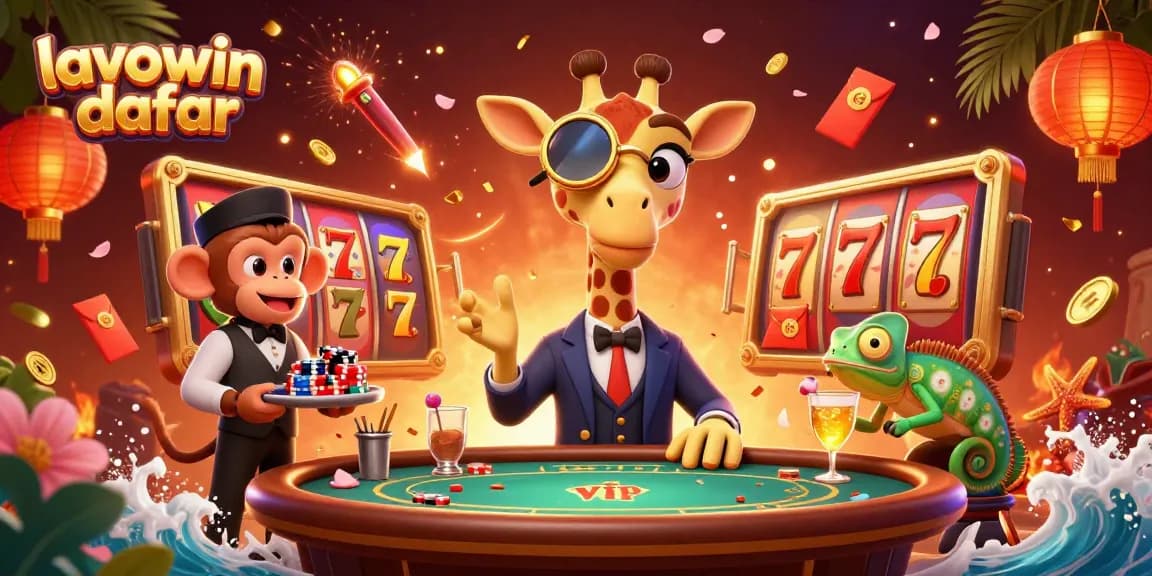 Experience the thrill at lavowin daftar with a vibrant 3D gambling scene featuring charming characters.
