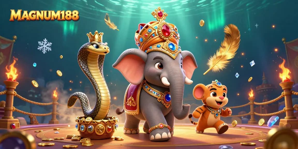 Play and win big with MAGNUM188 in a vibrant casino-themed illustration.
