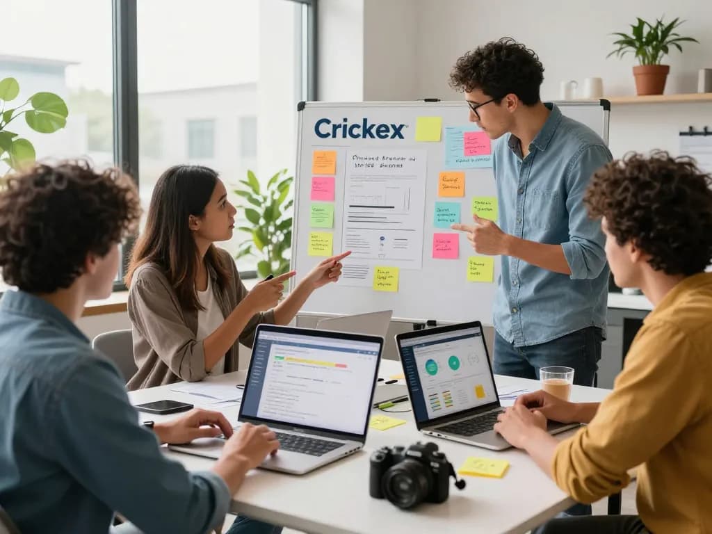 Collaboration in a vibrant workspace for Crickex affiliate marketing strategies