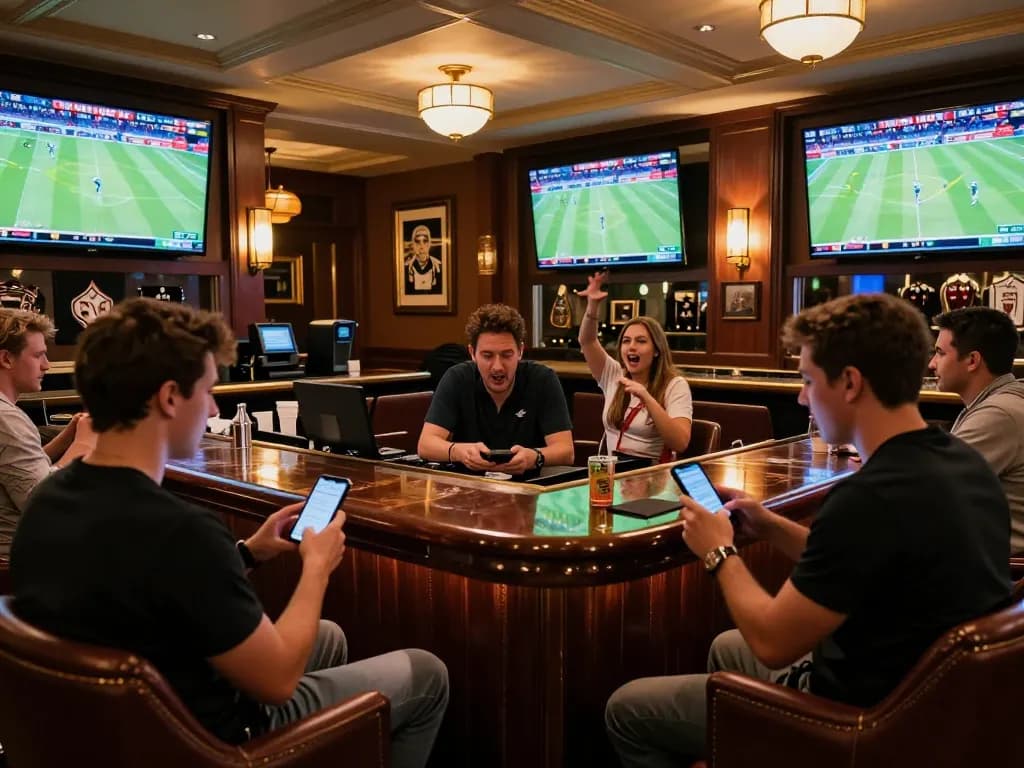 Engaging betting experience with QQ 88 in a luxury sportsbook, capturing excitement and strategy.