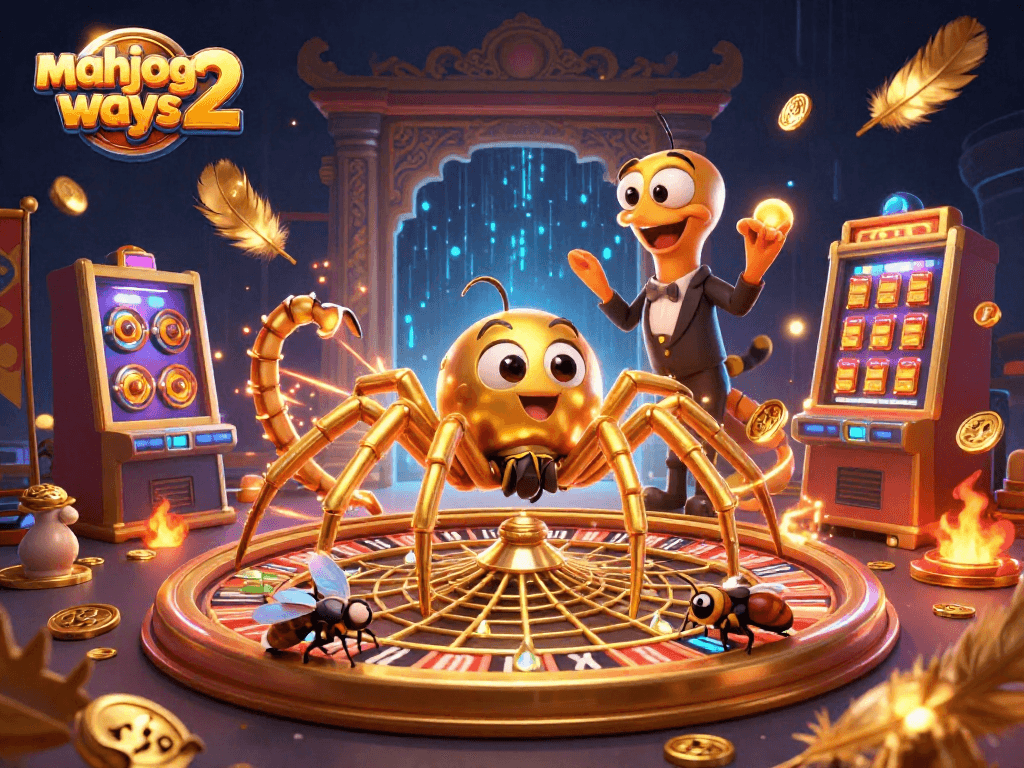 Experience the excitement of mahjong ways 2 with a dynamic scene featuring golden spider and centipede croupier.