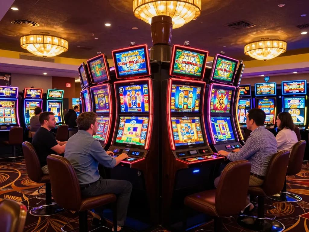 Players enjoying jackpot excitement at viceroyluxury slot machines in an upscale casino.