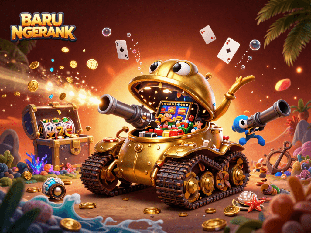 Experience the excitement of BARU NGERANK with a vibrant casino scene featuring golden beetles.