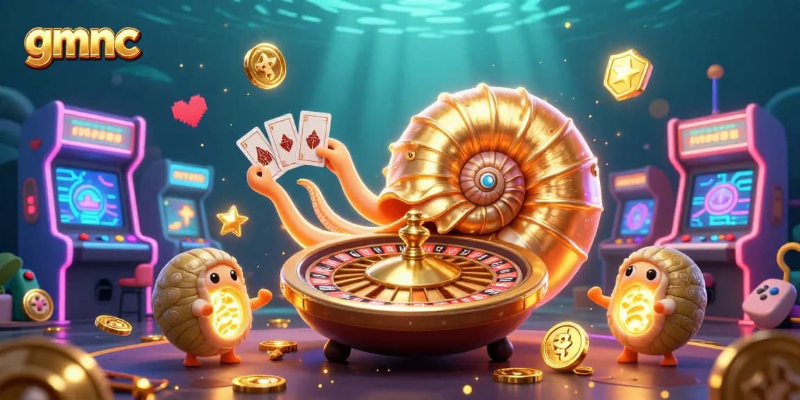 Play interactive games with gmnc, showcasing a vibrant underwater casino scene brimming with arcade elements.