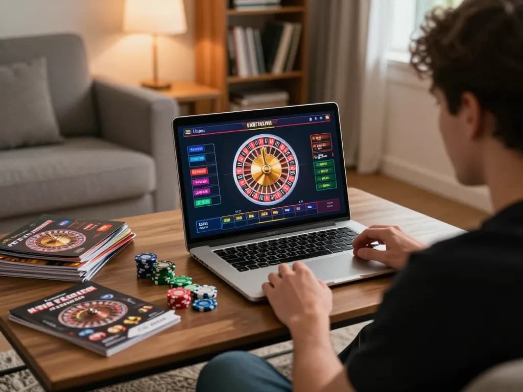 O8 player enjoying live dealer roulette at home, showcasing engaging gameplay and cozy atmosphere.