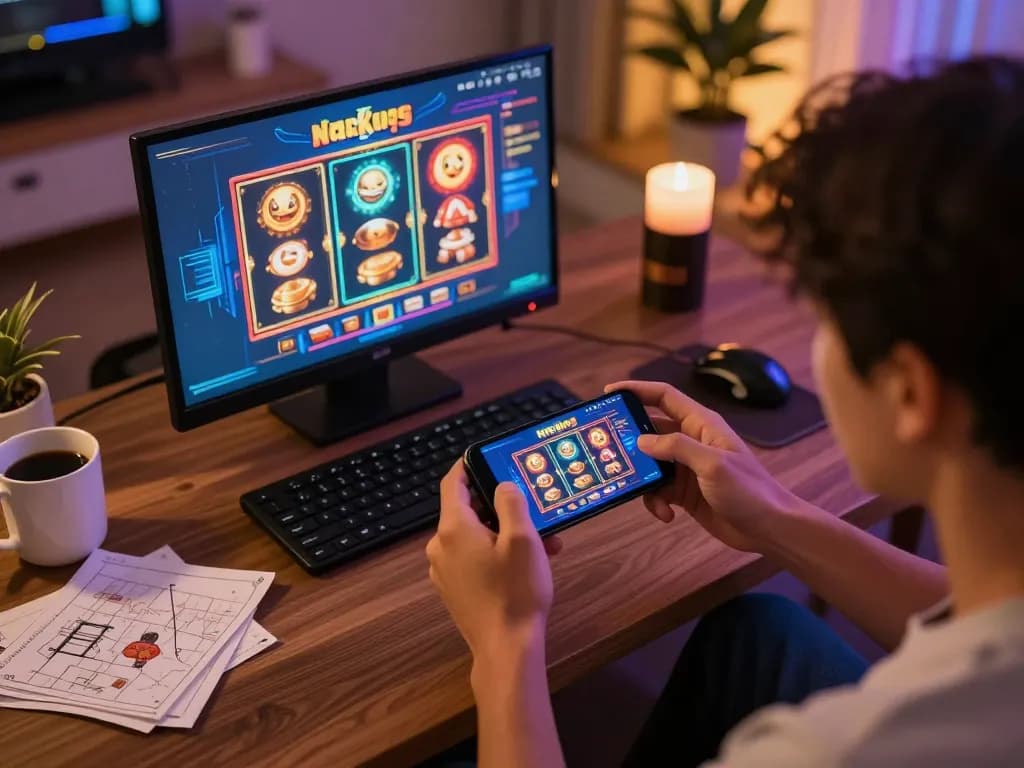 Engaged player enjoying Nhà cái 79king app for dynamic online gambling experience from home.