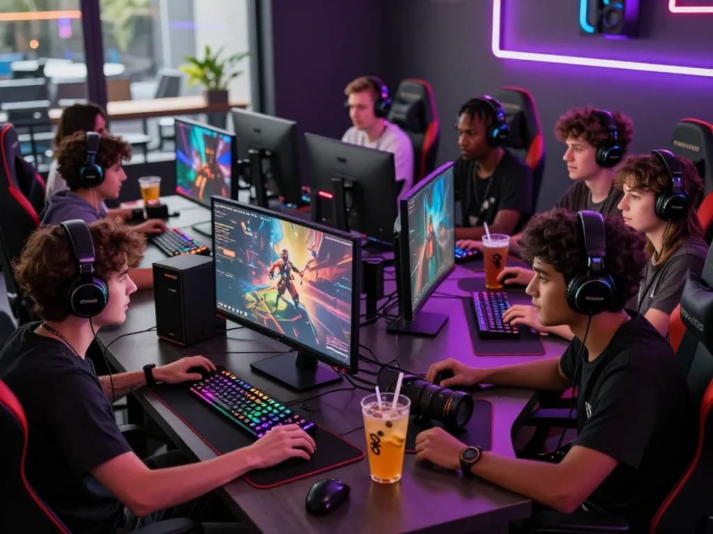 Players enjoying online gaming at VEGASSLOT77 in an exciting and vibrant lounge.