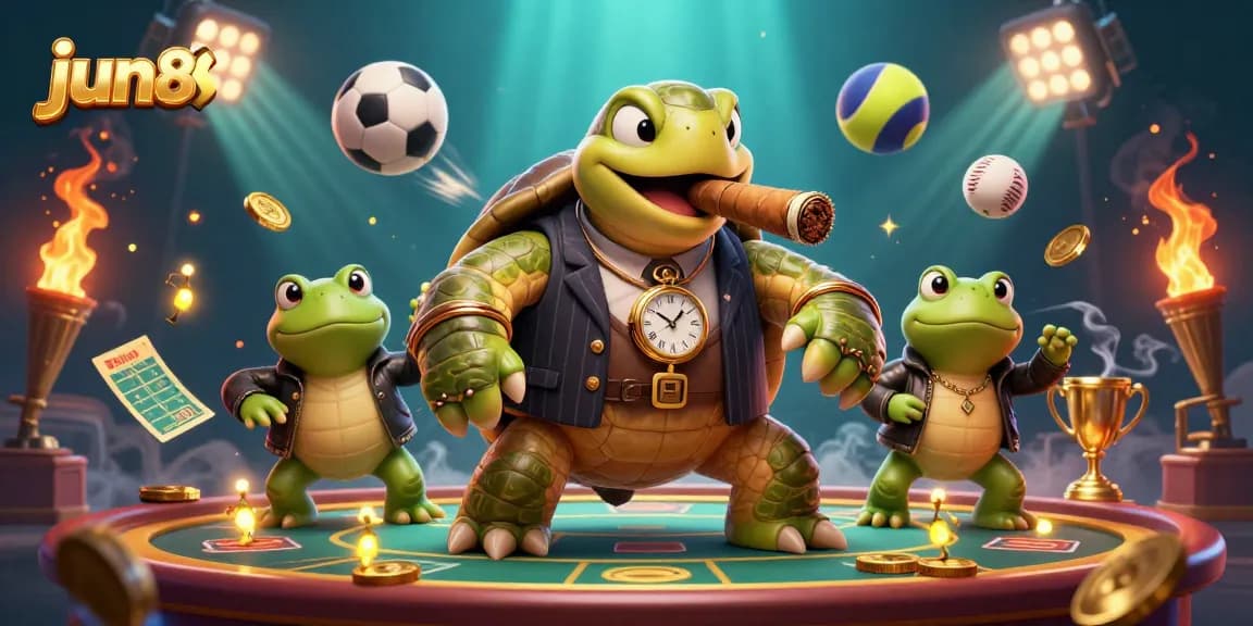 Bet on exciting games at jun88 with an immersive casino scene featuring a snapping turtle and bullfrog enforcers.
