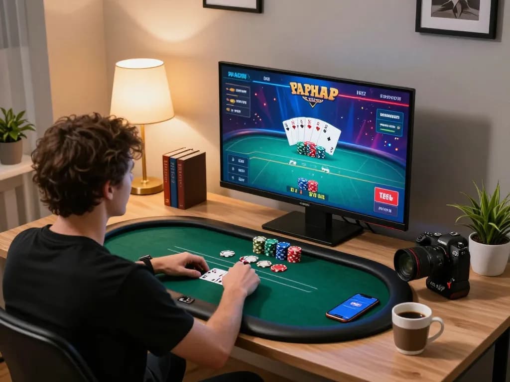 Engaging moment of online casino gameplay showcasing nhà cái cm88 on a vibrant poker interface with player interaction.