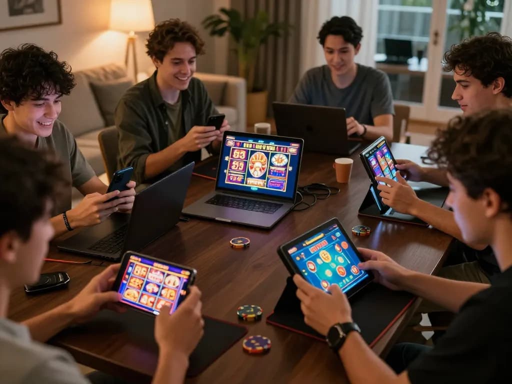 Players enjoying a dynamic LGOLUX LOGIN experience on mobile devices amidst a lively gaming atmosphere