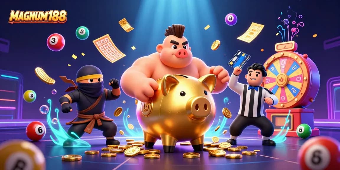 Experience excitement with MAGNUM188's dynamic casino action, featuring a playful scene of characters.
