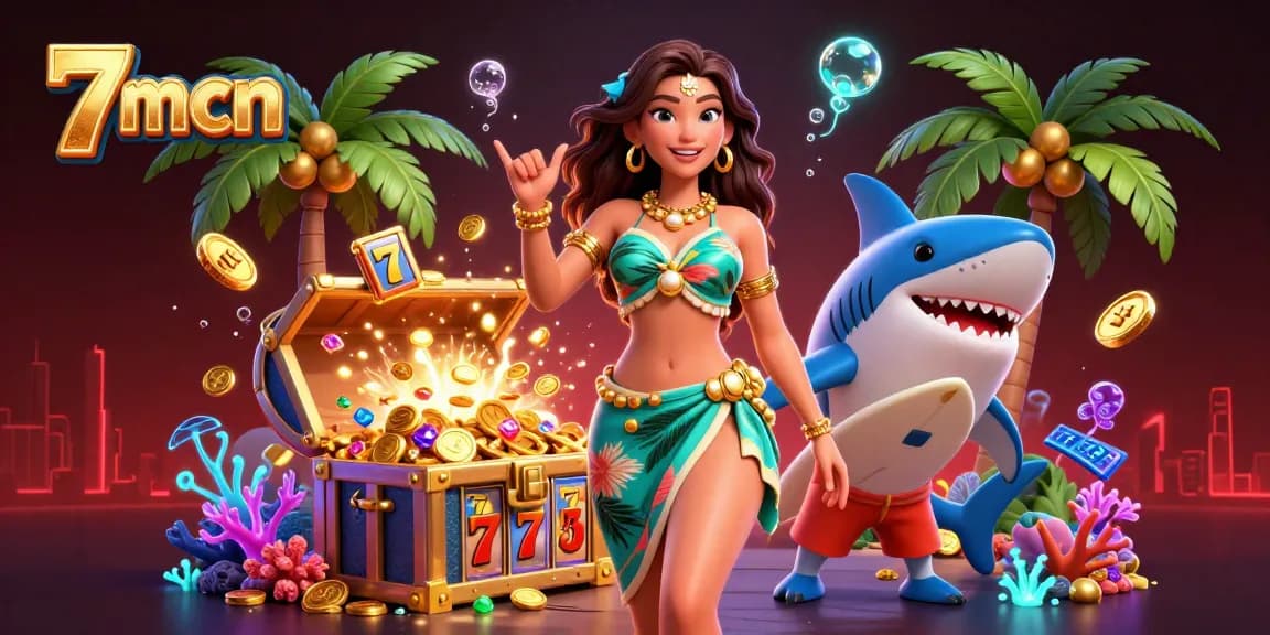 Engage with 7mcn for thrilling casino experiences showcasing dynamic gaming elements and vibrant characters.