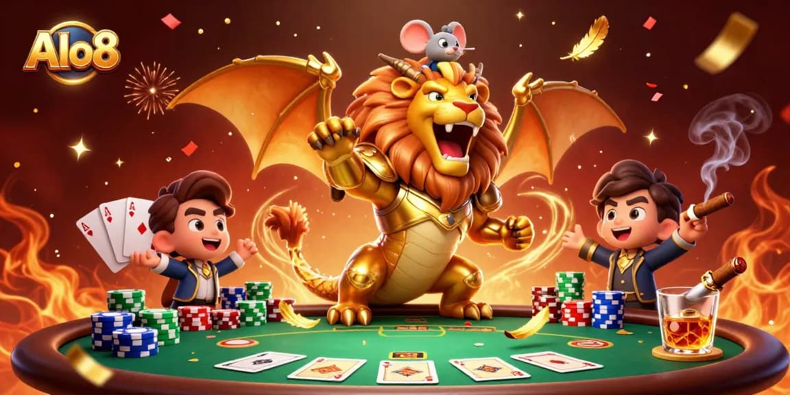 Alo8 brings thrilling gameplay to life with vibrant casino elements and a triumphant chimera in action.