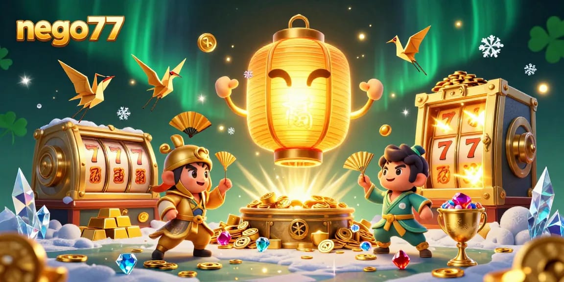 Nego77 enhances slot gaming excitement with vibrant casino visuals and lucky symbols.