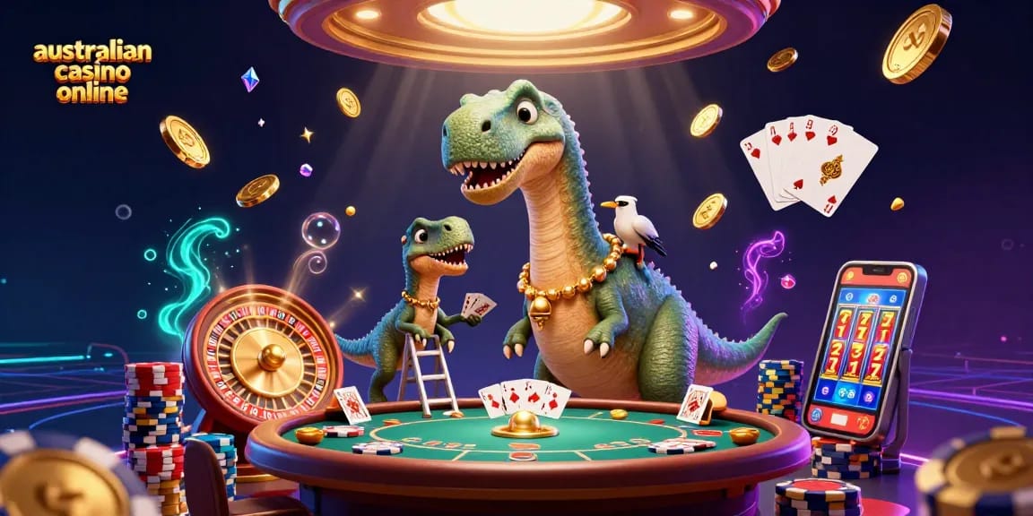 Engage in thrilling gameplay at australian casino online with animated dinosaurs and poker fun.