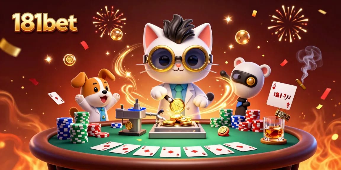 Experience thrilling casino moments with 181bet featuring engaging poker elements and animated characters.