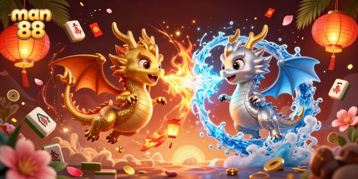Join the excitement of man 88 with 3D dragons in a vibrant casino scene full of luck and energy.
