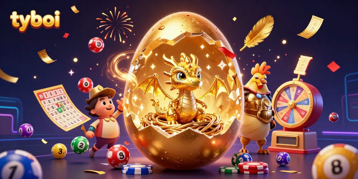 Explore tyboi's vibrant casino world with a golden dragon and thrilling game elements.