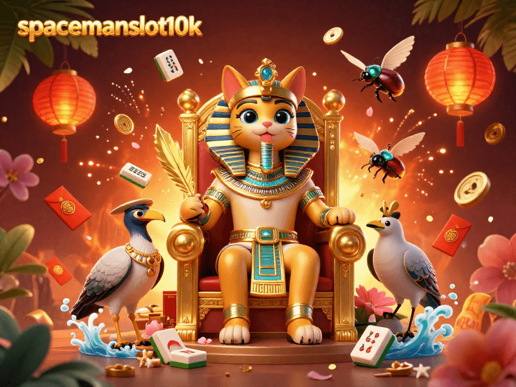 Experience thrilling wins with spacemanslot10k in a vibrant, casino-themed 3D illustration.