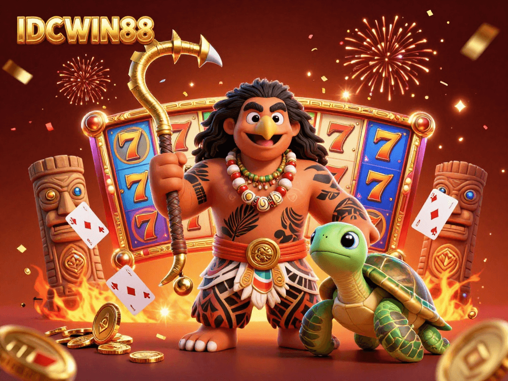 Experience thrilling slots at IDCWIN88 with vibrant symbols, gold coins, and dynamic gameplay.