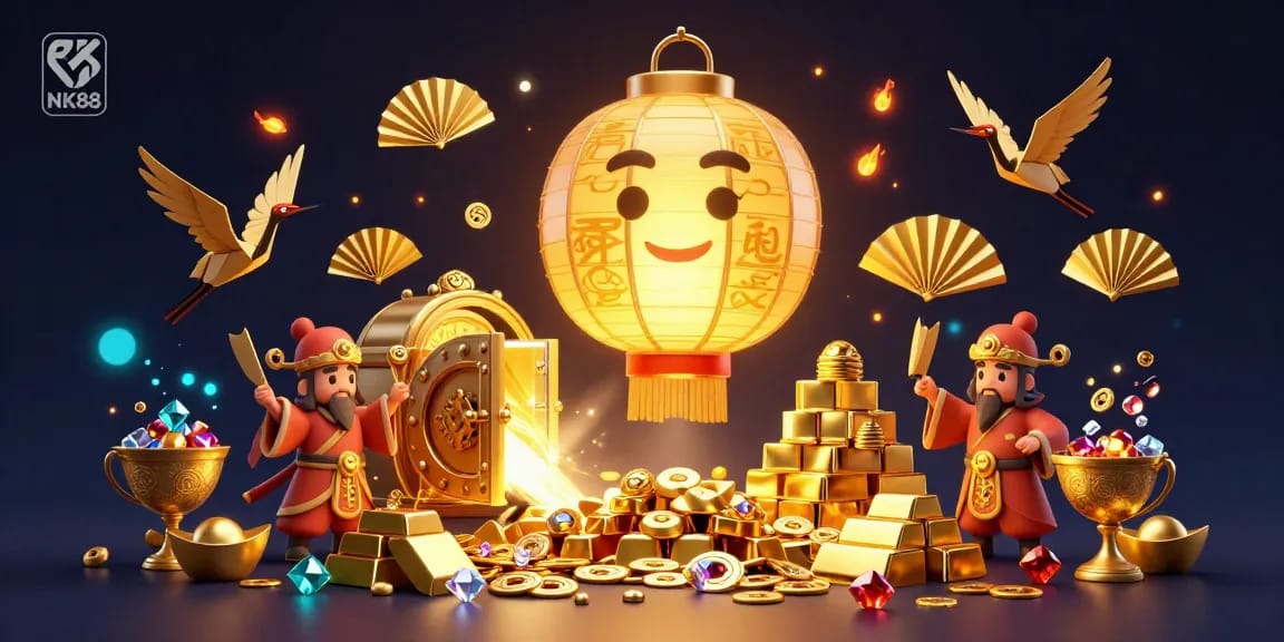 Engage with NK88 casino adventures, showcasing vibrant animations and golden elements.