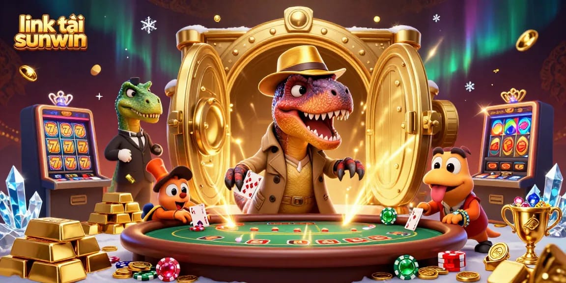 Exciting scene showcasing link tải sunwin with animated velociraptor card counter at a blackjack table