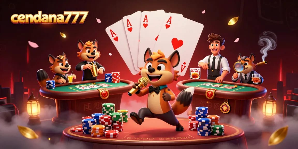 Cendana777 ignites excitement with a hyena comedy club featuring poker and vibrant casino elements.