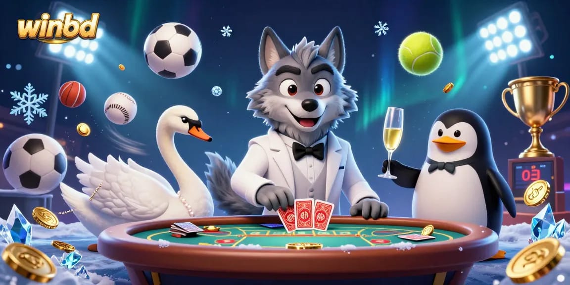 Play slots and win at winbd with engaging characters in a vibrant casino scene.