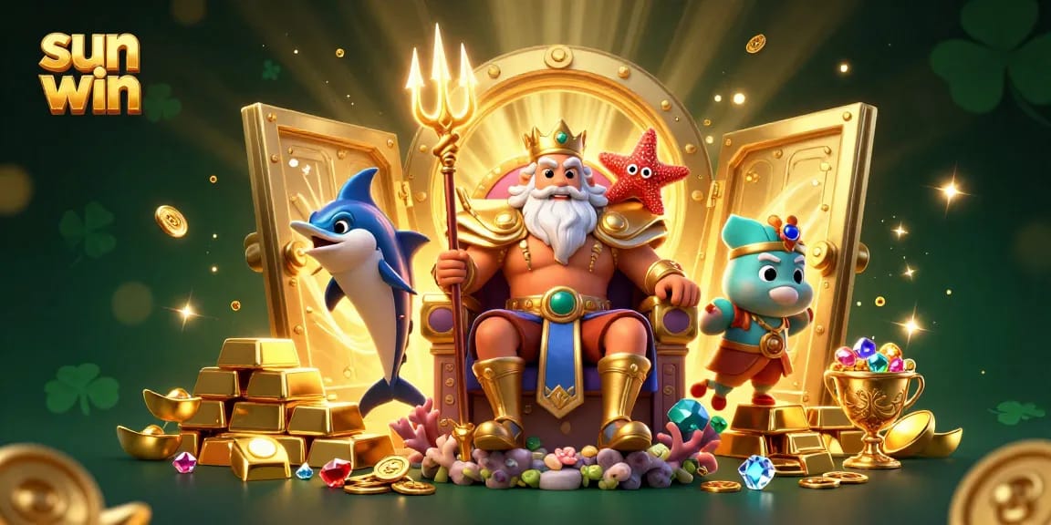 Win big with sun win in this vibrant underwater casino scene showcasing treasures and gaming excitement.