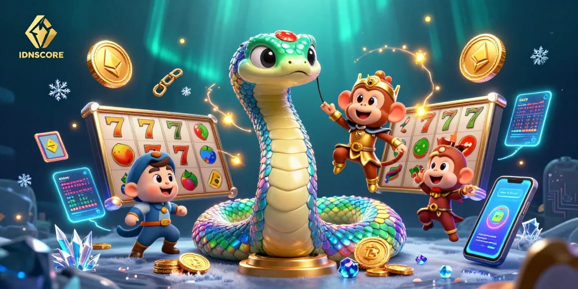 Experience thrilling slot games with IDNSCORE's vibrant casino illustration featuring rich gaming elements.