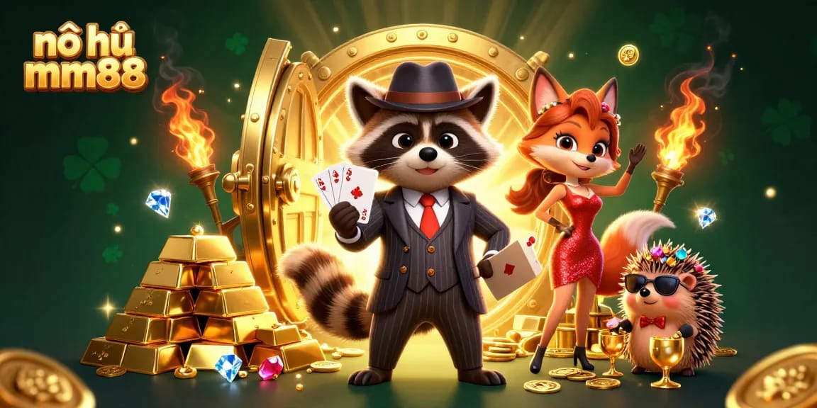 Play and win with nổ hũ mm88 in a vibrant 3D casino scene filled with jewels and excitement.