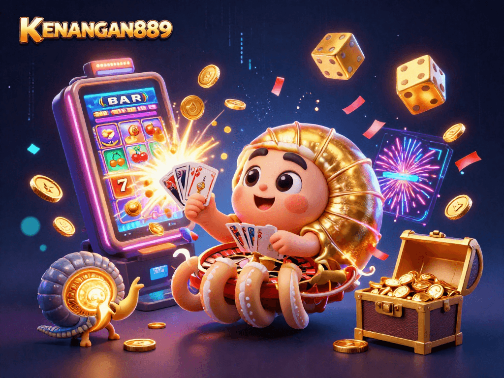 Experience KENANGAN889 with a vibrant 3D nautilus and spectacular casino elements bursting with excitement.