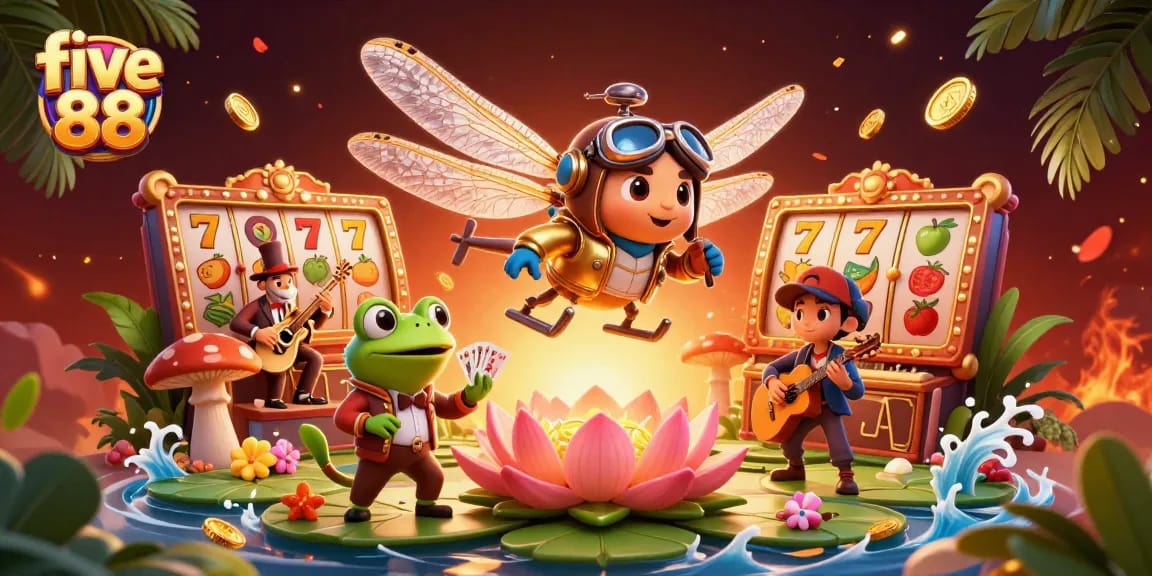 Experience thrilling gameplay at five 88 with lively characters and dynamic casino elements.