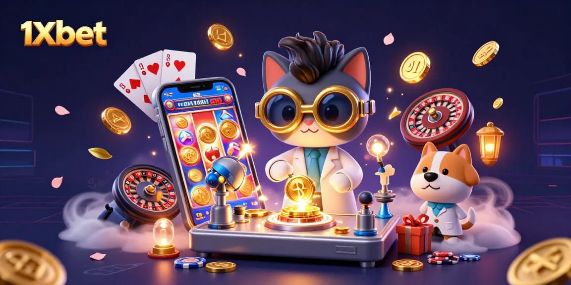 1xbet ile slot oyunları oynayarak kazanmanın heyecanını yaşayın, renkli oyunlar ve altın paralar etrafınızı sarıyor.