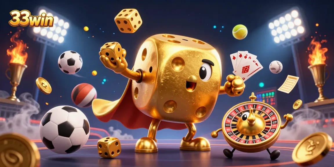 Experience thrilling gameplay with 33win's dynamic casino characters and sports elements in action.